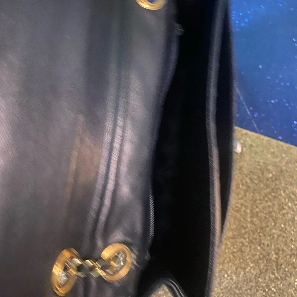 KORET VNTG MIDNIGHT NAVY GOLD QUILTED LEATHER CROSSBODY LUX Bag GORG RARE M - Picture 9 of 15